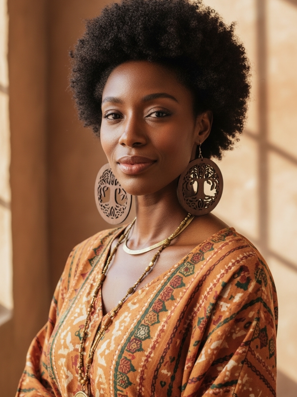 Wooden Tree of Life Earrings - Brown